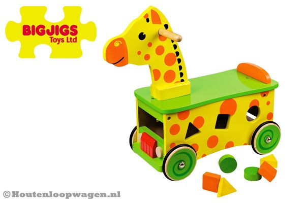 Houten loopwagen giraf van Bigjigs